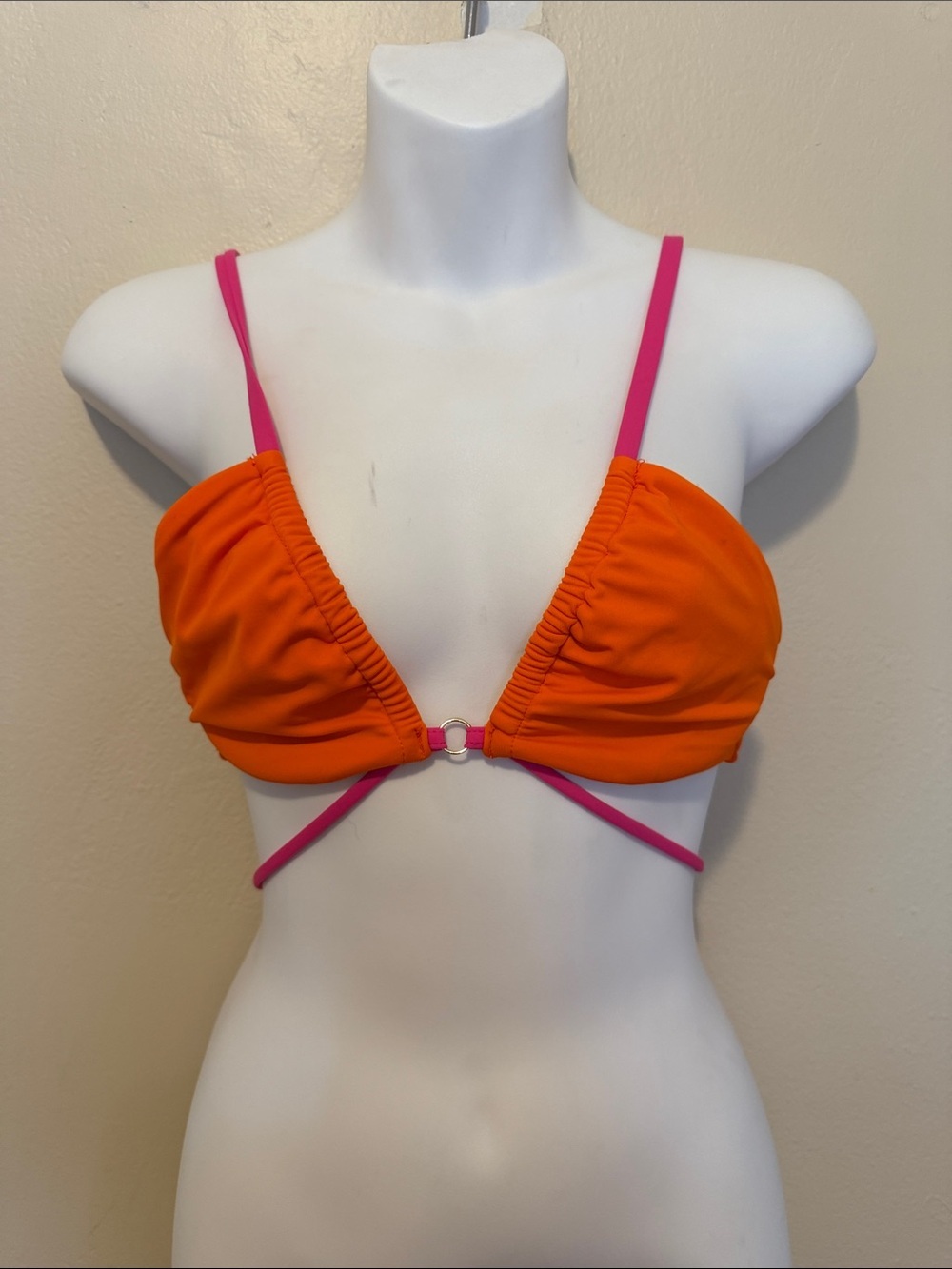 Shade & Shore Orange and Pink Triangle Bikini Top